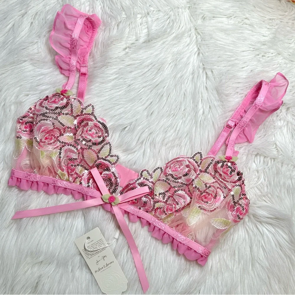 For Love & Lemons • Doreen Sequin Frilly Rose Bralette - Picture 1 of 15